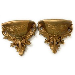 Homco Syroco Gold Wall Pockets Sconces Plastic Swirl Hollywood Regency  USA